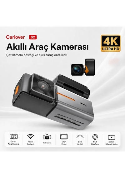 Carlover S2 4K Wifi Ön Arka Araç Kamerası