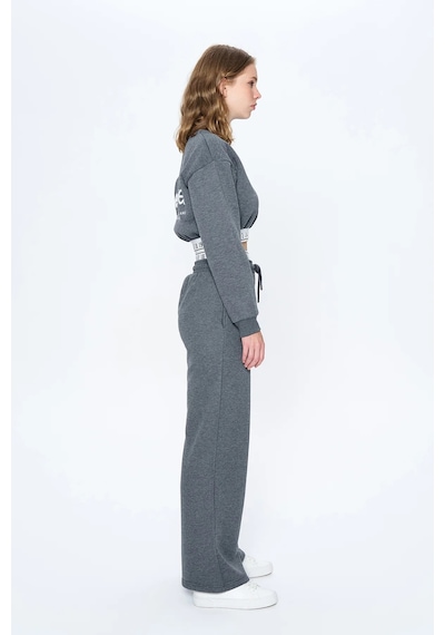 Quzu Beli Sayı Detaylı Crop Sweatshirt Antrasit Antrasit