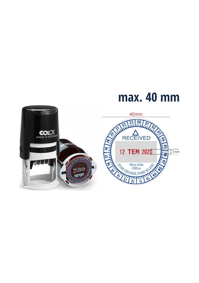 Colop R40 Tarih Kaşe Tr/24 Saat Siyah Kasa Kırmızı Keçe - 40 MM
