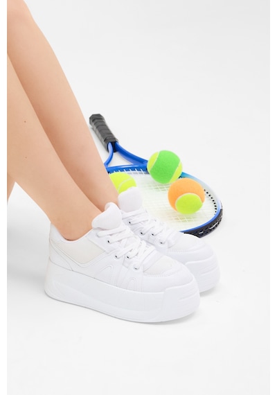 Tonny Black Yüksek Taban Rahat Bağcıklı Sneaker Kadın Beyaz Sneaker Tbklc020
