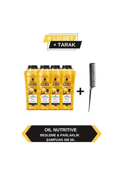 Gliss Oil Nutritive Şampuan 400ml X4 Adet + Tarak Hediyeli set-hnkl-5211-6320