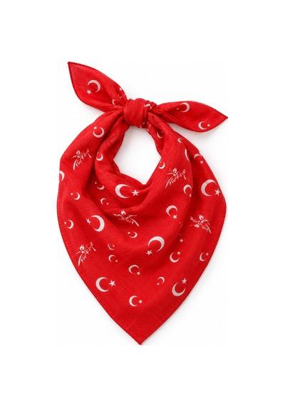 Herşeynota 24 Lü Türk Bayrağı Desenli Kırmızı %100 Pamuk Fular Bandana 52x52 Cm Çok Renkli