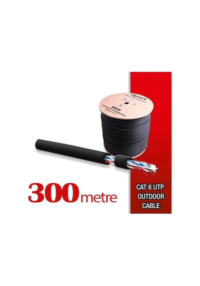 Qport Yüksek Bakır Utp 23Awg 0.58 MM Dış Ortam Cat6 Outdoor Kablo 300 Metre