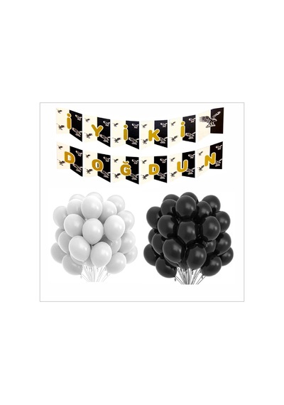 Taraftar 5 Siyah- 5 Beyaz Balon Banner Seti
