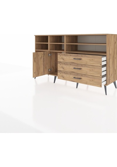 Kronos Konsol 8 Raflı 3 Çekmeceli Tek Kapaklı 176x59x99 Çam-çam Çam-çam
