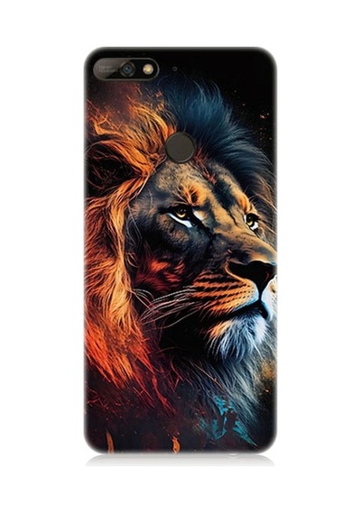 Huawei Y7 2018 Uyumlu Siyah Fon Aslan Desenli Silikon Kılıf