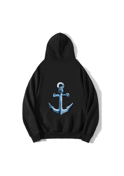 Brz Collection Unisex Oversize Denizci Çapa Hoodie Siyah