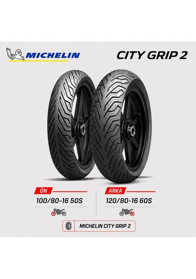 Michelin City Grip 2 100/80-16 50s - 120/80-16 60s Ön Arka Motosiklet Lastik Takımı