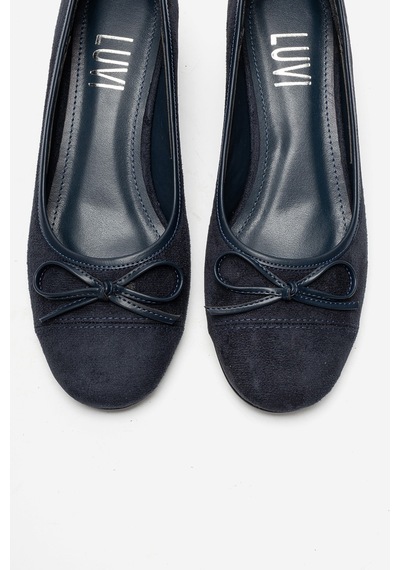 Luvi Shoes Leslıe Lacivert Süet Fiyonklu Kadın Kalın Topuklu Ayakkabı