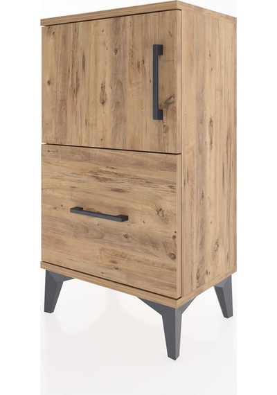 Arges Komodin Tek Raflı Tek Çekmeceli Tek Kapaklı 44x30x80 Ça... Çam