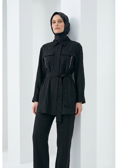 Armine Trend Avenna Gizli Fermuarlı Belden Kuşaklı Cepli Pantolonlu İkili Takım Siyah 26ya626 Armine Trend Avenna Gizli Fermuarlı Belden Kuşaklı Cepli Pantolonlu İkili Takım Siyah 26ya626