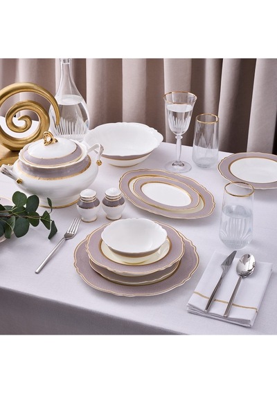 Aryıldız Majestic 60 Parça 12 Kişilik Yemek Takımı Beyaz - Gold