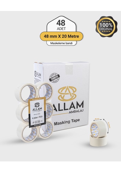 1 Koli 48 Adet Maskeleme Bandı 48mm X 20mt Kağıt , Boya Ve Dekorasyon Bandı