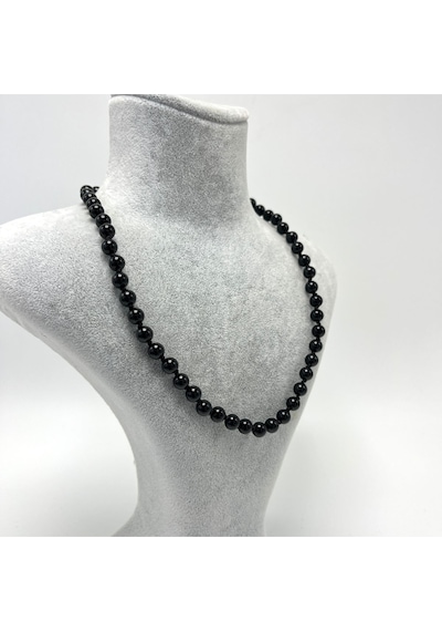 Yıldız Doğal Taş Oniks Doğal Taş 6 MM Makrome Kolye 45 CM - 55 CM Ayarlanabilir Siyah