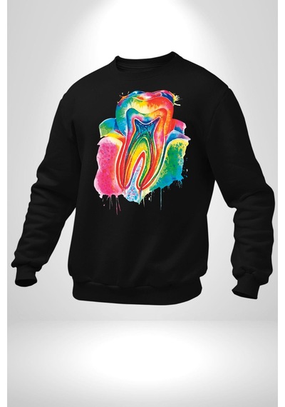 Diş Doktoru Diş Anatomisi Özel Tasarım Unisex Siyah Sweatshirt Siyah