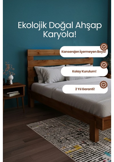 Renazzo Urban New Masif Ahşap Karyola Ceviz 120x200 Ceviz - 120 X 200