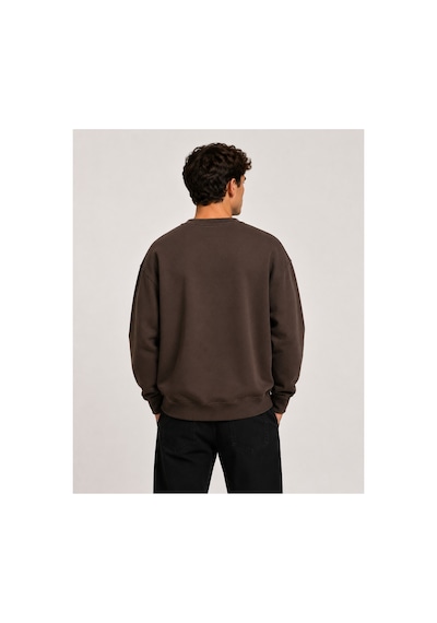 Herkesemoda Whatever Baskı Detaylı Bisiklet Yaka Şardonlu 2 İplik Sweatshirt Kahverengi