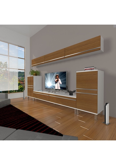 Decoraktiv Eko 9 Mdf Std Krom Ayaklı Tv Ünitesi Tv Sehpası Beyaz - Ceviz