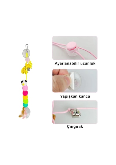 Pribor Tırtıl Kedi Oyuncağı, Kendinden Yapışkanlı, Zilli, Elastik İpli, Asılı Kedi Oyuncağı