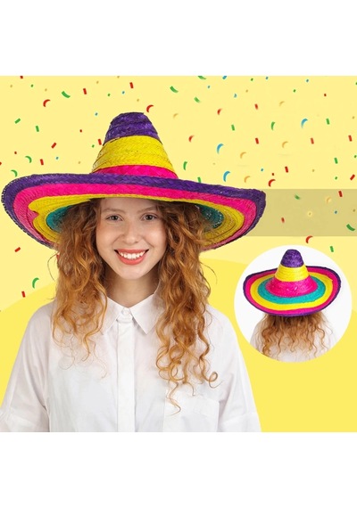 Sombrero Meksika Şapkası Renkli Örme Hasır Çocuk Boy 1