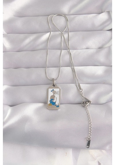 Mey İthalat 316l Çelik Gümüş Renk Beyaz Mineli Kız Figür Tarot Kolye - Özel Seri Meyeb66cdcee44728a51347057019