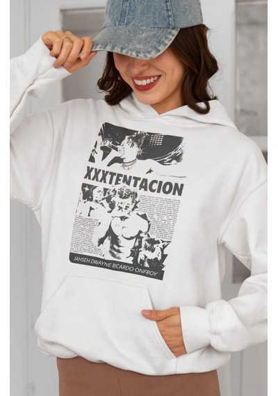 Xxx Tentacion Rapper Baskılı Unisex Oversize Şarkıcı Hoodie beyaz