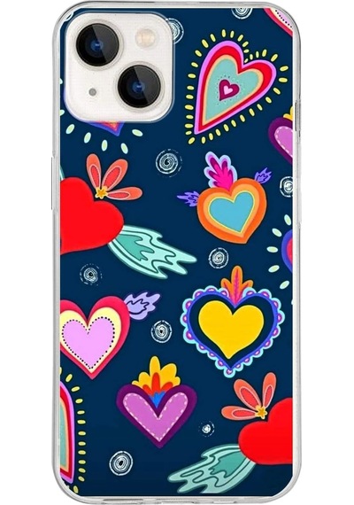 Apple Uyumlu iPhone 13 İle 1mm Slim Fit Retro Renkler 3 Baskılı Şeffaf Kılıf
