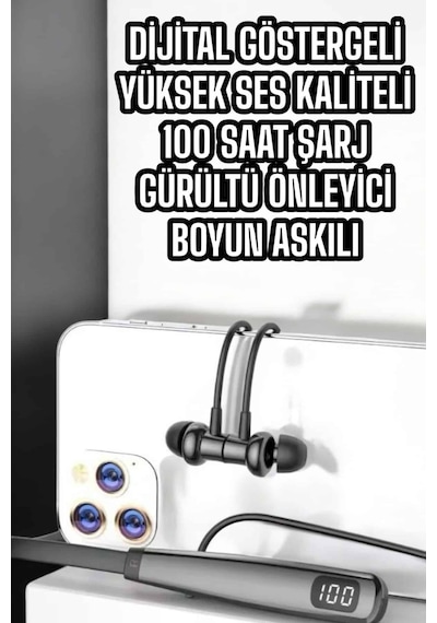 Boyun - 511 - Askılı Bluetooth Kulaklık Uzun Şarj Süreli Dijital - Muratech - Göstergeli Kablolu