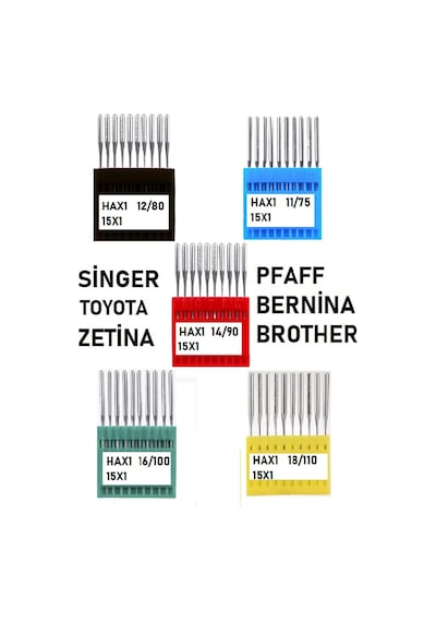 Swart Singer Zetina Uyumlu Dikiş Makine Iğnesi 11-12-14-16-18 Numara -50 Adet Iğne 5 Paket Genel