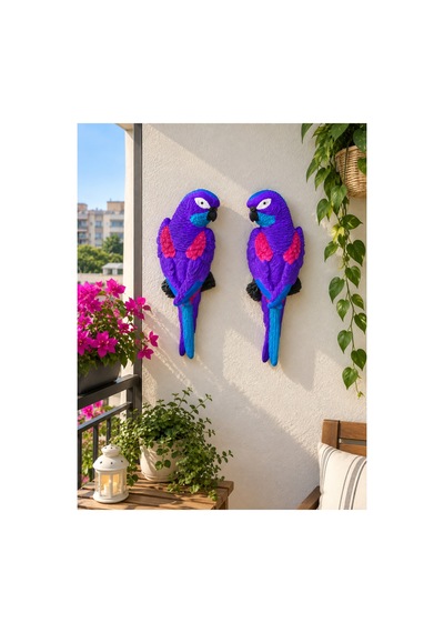 Reçine Tropikal Crauz Papağan 2li Balkon Bahçe Dekoru Lacivert