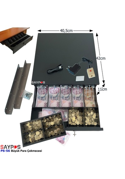 5 Geniş Kağıt Para Gözlü Açma Butonlu Ve Montaj Askılı Takım Halinde Para Çekmecesi 40,5x42x11cm