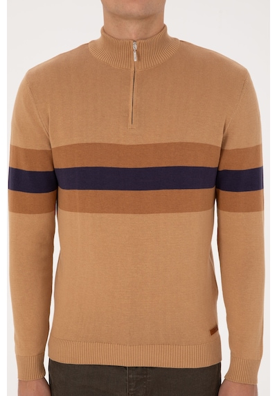 U.S. Polo Assn. Erkek Regular Fit Yarım Fermuarlı Camel Kazak 50315034-VR015