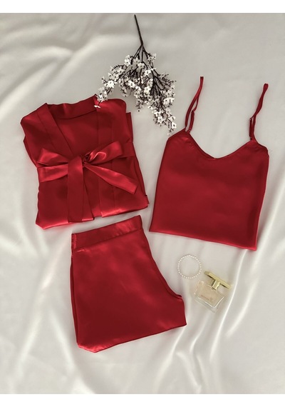 Mh Moony Homewears Kırmızı Classic Saten Sabahlık Pijama Kırmızı