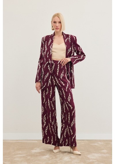 Sateen Desenli Bol Paça Pantolon - Bordo-136494 Bordo
