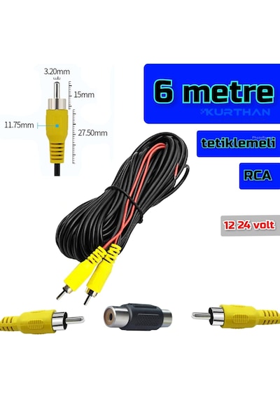 6 Metre Araç Kamerası Video Kablosu Tetiklemeli Rca Soket