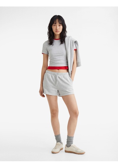 Koton Cepli Beli Bağcıklı Pamuklu Slim Fit Mini Şort Gri Melanj 6sal40004ık Gri Melanj