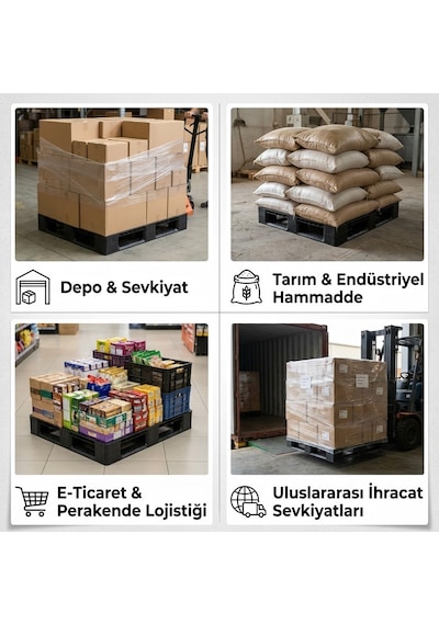 80x120x13 Cm Plastik Palet Siyah İç İçe Geçmeli I Yük Taşıma