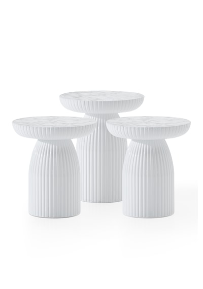 Dıamond,bohem Sehpa, 3'lü Set,yan Sehpa,zigon Sehpa-beyaz Renk Gövde & Beyaz Mermer Desenli Tabla Beyaz Gövde & Beyaz Mermer Desenli Tabla