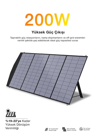 200w Taşınabilir Güneş Panelili Kamp & Karavan İçin Katlanabilir Solar Güç Kaynağı