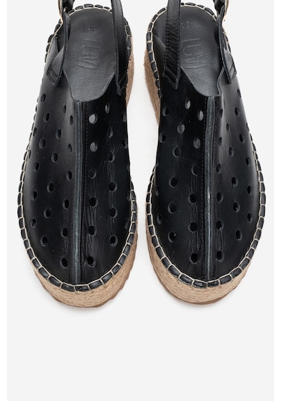 Luvishoes Fraga Siyah Cilt Hakiki Deri Kadın Hasır Dolgu Taban Sandalet Siyah