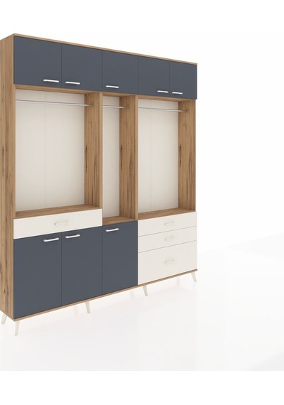 Arges Dolap 8 Raflı 4 Çekmeceli 3 Askılı 220x30x243 Çam-antrasit/aytaşı Antrasıt/aytası Arges Dolap 8 Raflı 4 Çekmeceli 3 Askılı 220x30x243 Çam-antrasit/aytaşı Antrasıt/aytası