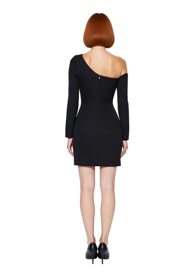 Ersefa Modern Kadın Bodycon Kesim Asimetrik Yaka Uzun Kollu Kısa Elbise Siyah Ersefa Modern Kadın Bodycon Kesim Asimetrik Yaka Uzun Kollu Kısa Elbise Siyah
