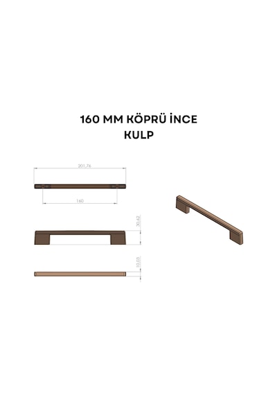 Cateksss Köprü İnce 160 Mm Çekmece Dolap Mobilya Kulpu Sert Plastik Siyah - 40 Lı Paket