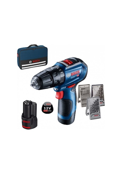 Bosch Professional GSB 12V-30 2.0Ah Çift Akülü Darbeli Vidalama + 39 Parça Vidalama Set - 06019G9101