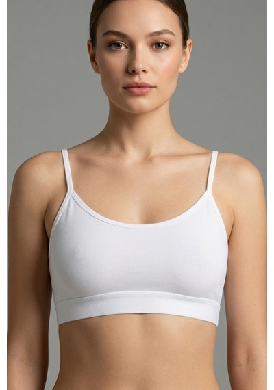 Mataş Kadın İnce İp Askılı Pedli Pamuklu Büstiyer Crop Bralette Beyaz