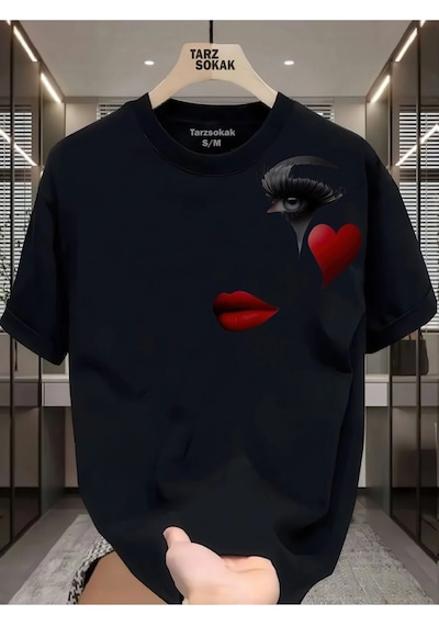 Startmore Unisex Kod 1 Eyelash Desen T-shirt Siyah