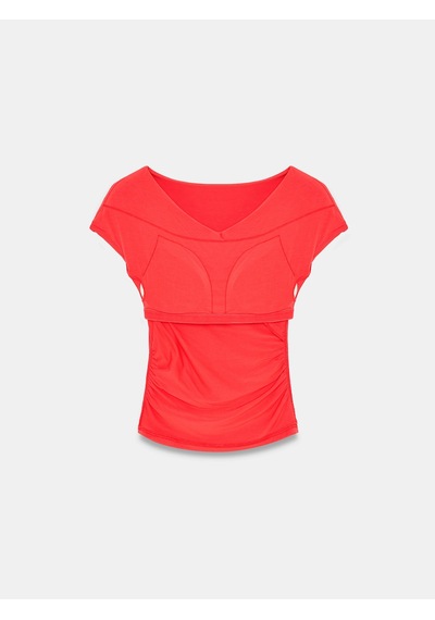 Dilvin 33157 Bra-free Drapeli V Yaka Top Kırmızı
