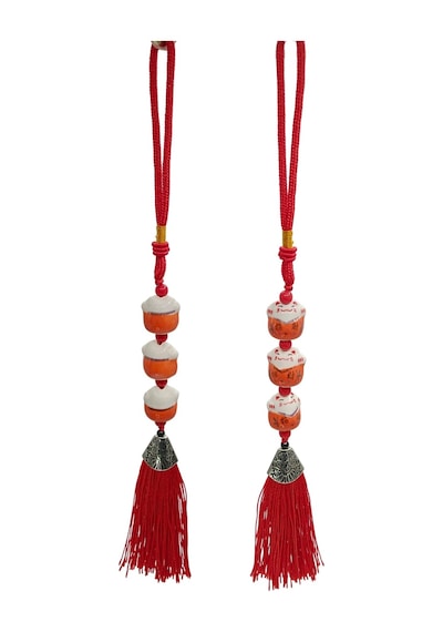 Üçlü Turuncu Maneki Neko Şans Kedisi Araba Süsü No.5t