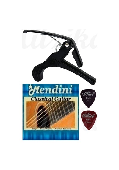Chroma Kaliteli Metal Gitar Bağlama Saz Kaposu - Kelepçe + Klasik Gitar Tel Seti