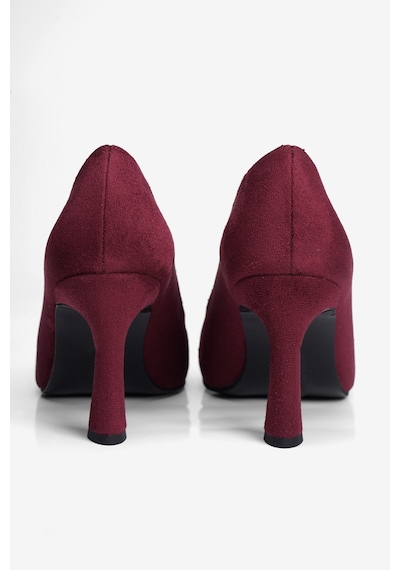 Mubiano Kadın Süet Topuklu Ayakkabı Kare Burun Stiletto Naya Bordo